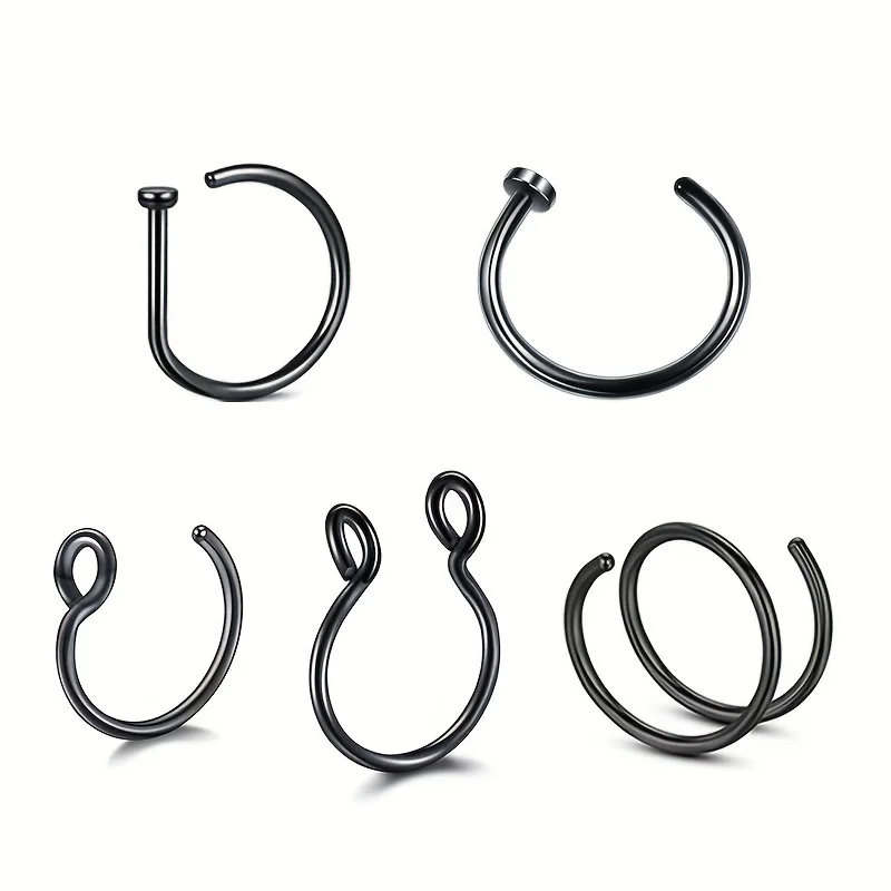 3Pcs/5Pcs Fake Piercing Nose Lip Ring Clip For Men Stainless Steel Fake Nose Septum Ring Body Jewelry Unisex