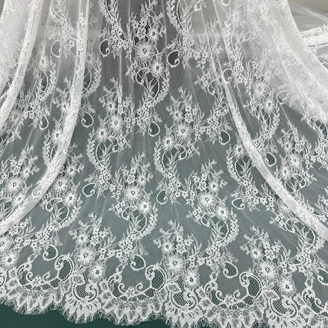 3M Länge Phoenix Tail Wimpern Spitzenstoff. Hochzeits-Spitzenstoff, weiß, DIY-Material, Nähen, Spitzenstoff, hohe Qualität, 2025 – Detail 12