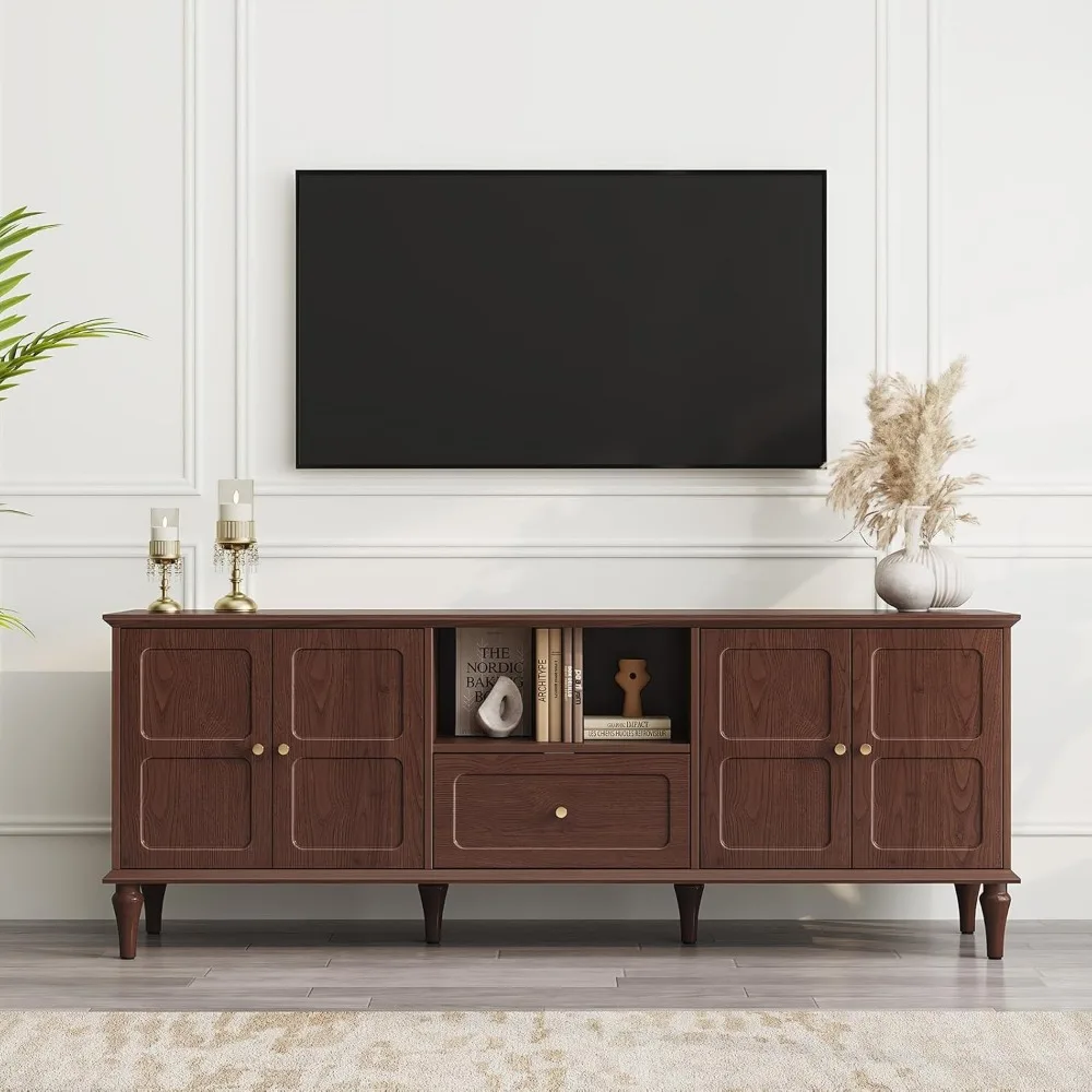 artpower 67'' mid-century modern tv stand with storage drawer and doors, long tv stand with adjustable shelves for 75 inch tv fo
