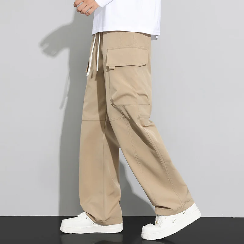 

long pants for men warm pure cotton pan Thick and stretchy straight leg elastic waistband versatile casual in autumn and winter