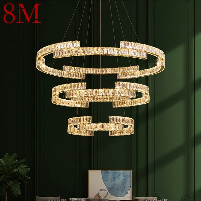 

8M Modern Pendant Lamp Round LED Crystal Gold Creative Chandelier Decorative Fixtures For Hotel Living Room