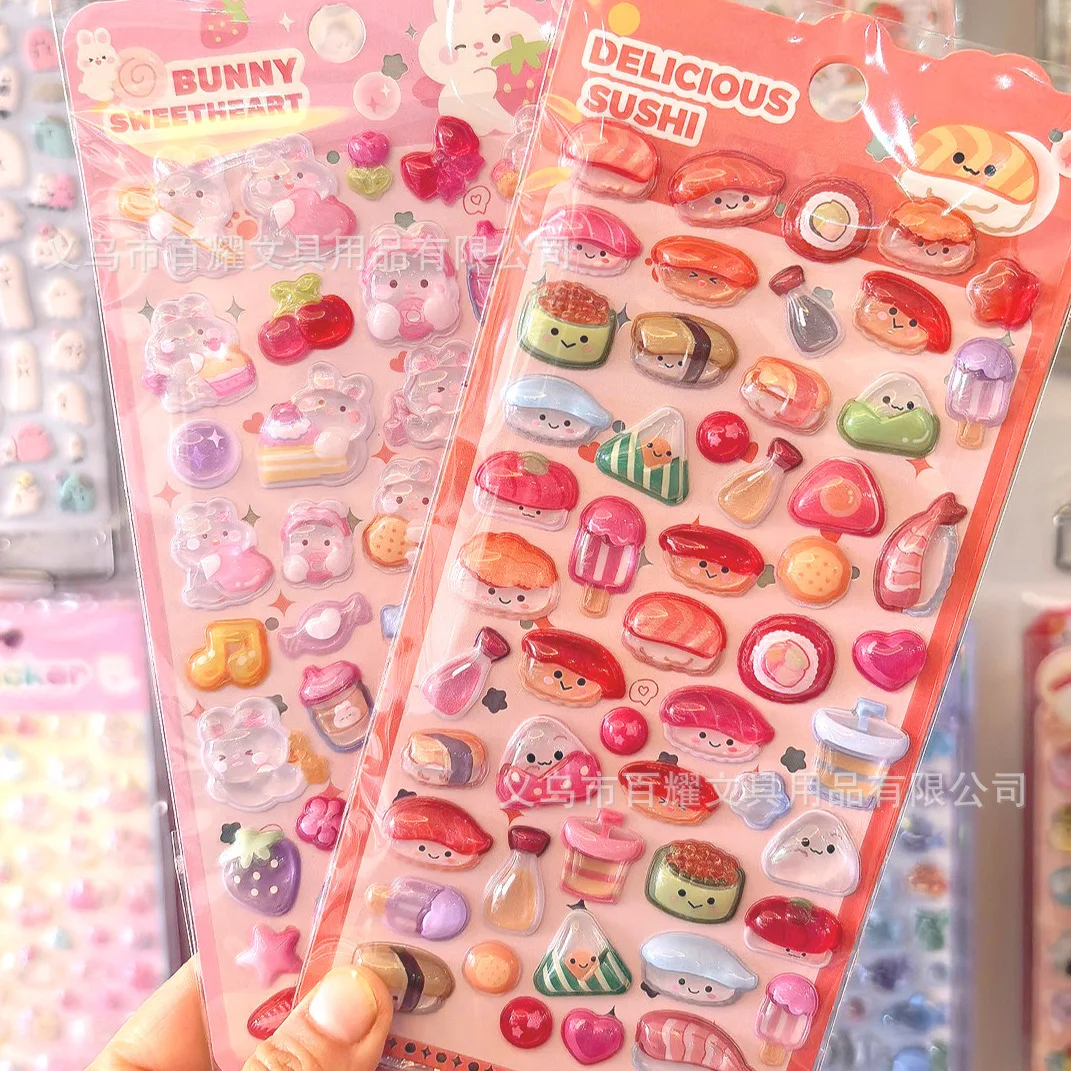 3D Crystal Stickers Solid Cartoon Bunny Sushi Ocean Kitty Generic DIY Colorful Phone Case Laptop Notebook Decorate Child Gifts