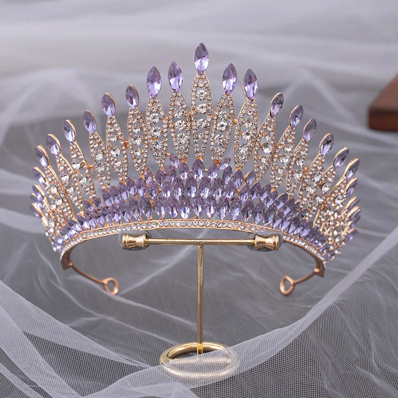Quality Pageant Pink Bridal Crown Headdress Royal Queen Large Water Drop Crystal Tiaras Diadem Wedding Hair Jewelry Accessories