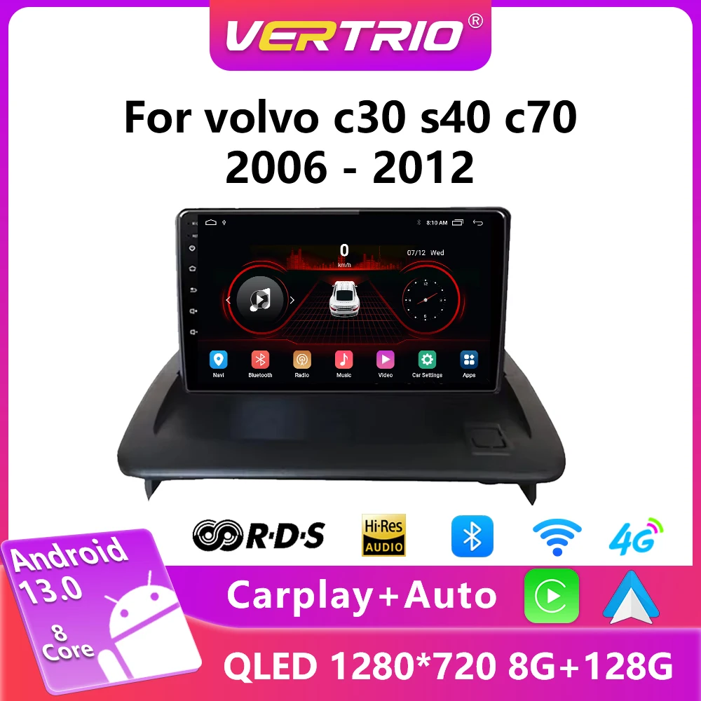 

For Volvo C30 S40 C70 2006-2012 Android 13 Car Radio Multimedia Video Player GPS Navigation 2 din 4G QLED Wireless Carplay DVD