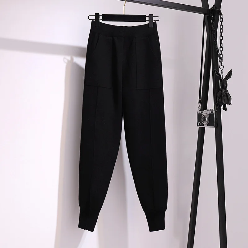Women Harem Pant High Waist Ankle Length Knitted Jogger Pants Loose Trousers Solid Pockets Casual Work Splice Autumn Winter 2026