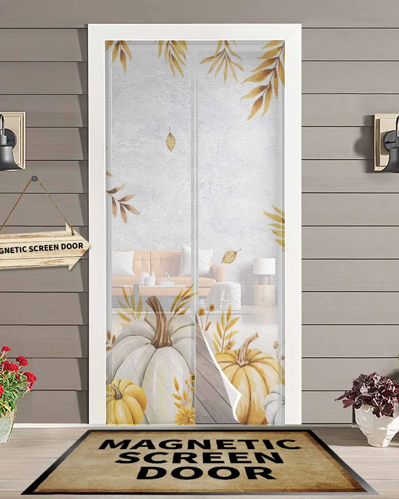 

Yellow Pumpkin Leaves Magnetic Door Curtain Living Room Bedroom Home Anti-mosquito Screen Door Curtain