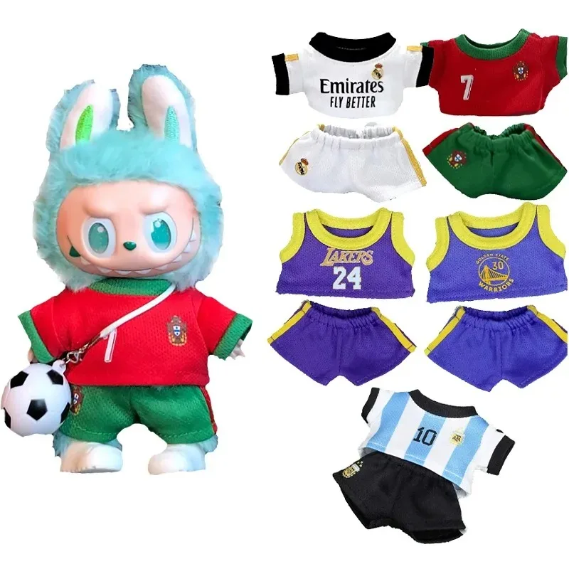 

15 17cm For Labubu Doll Sports Football Club Outfit Clothes T-Shirt Shorts Pants Canvas Shoes Set Clothing Sportswear Boy Toy