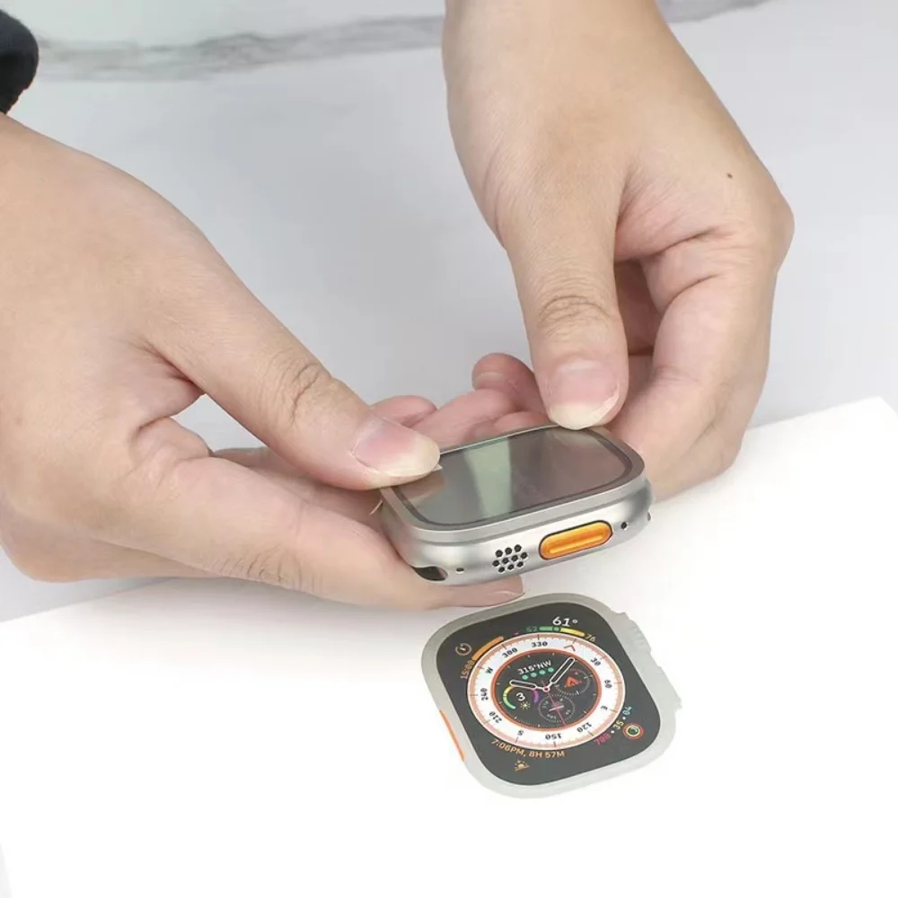 Закаленное стекло + крышка для Apple Watch Ultra 49 мм, титановый металлический бампер, защитная крышка для экрана iWatch серии 49 мм, аксессуары