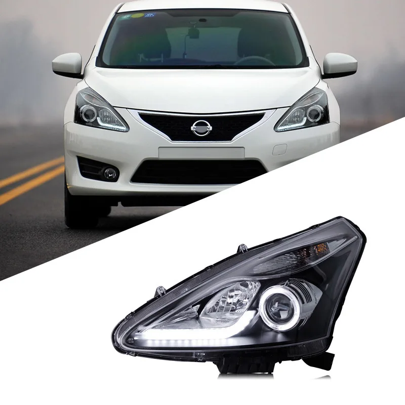 11-15 models Plug and Play for Tiida headlight assembly modified LED angel eye daytime running lights dual-lens lamps