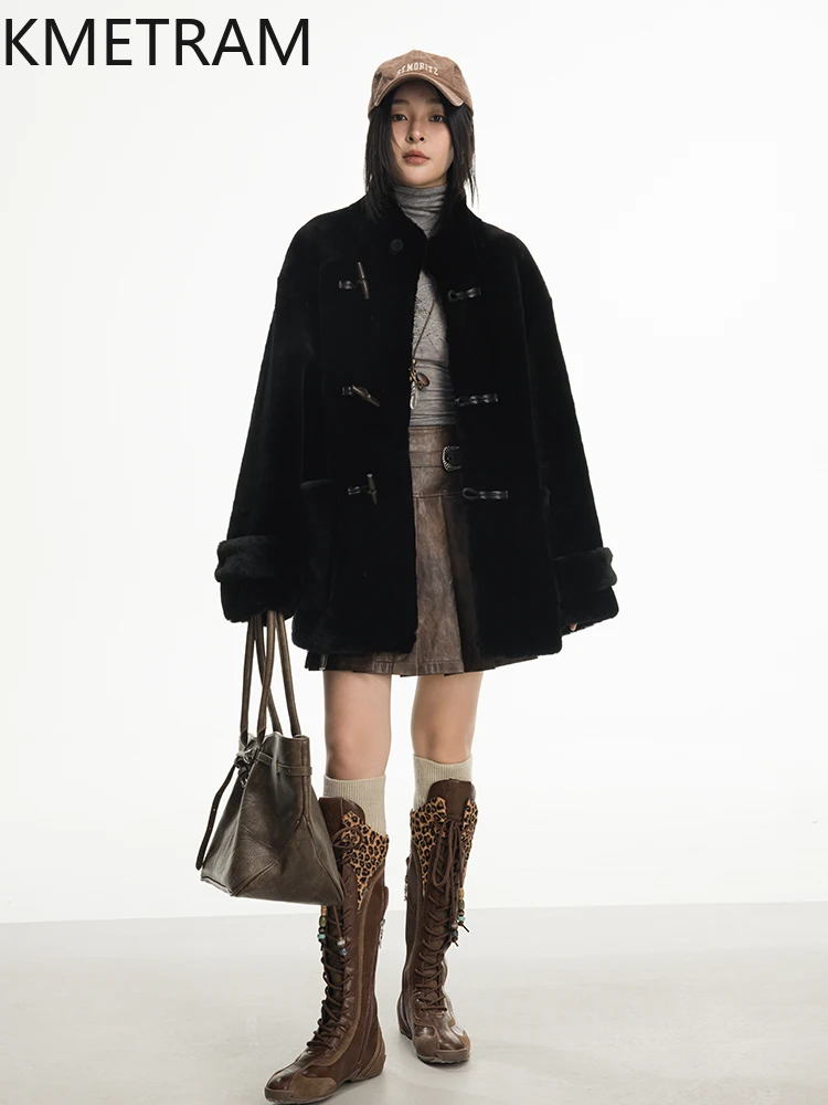 سترة من فرو صوف الغنم من ميرينو الطبيعي 100% من KMETRAM معطف نسائي متوسط الطول من الفرو الحقيقي ملابس شتوية جديدة للنساء 2025 shanба vrouwska