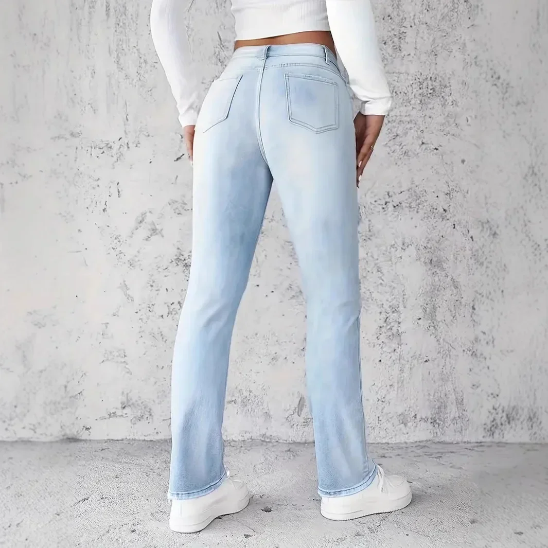 Design Versatile Light Blue Denim Trousers New Spring And Autumn Women's Jeans Elastic Slim Slim Straight Pants Simple High Stre