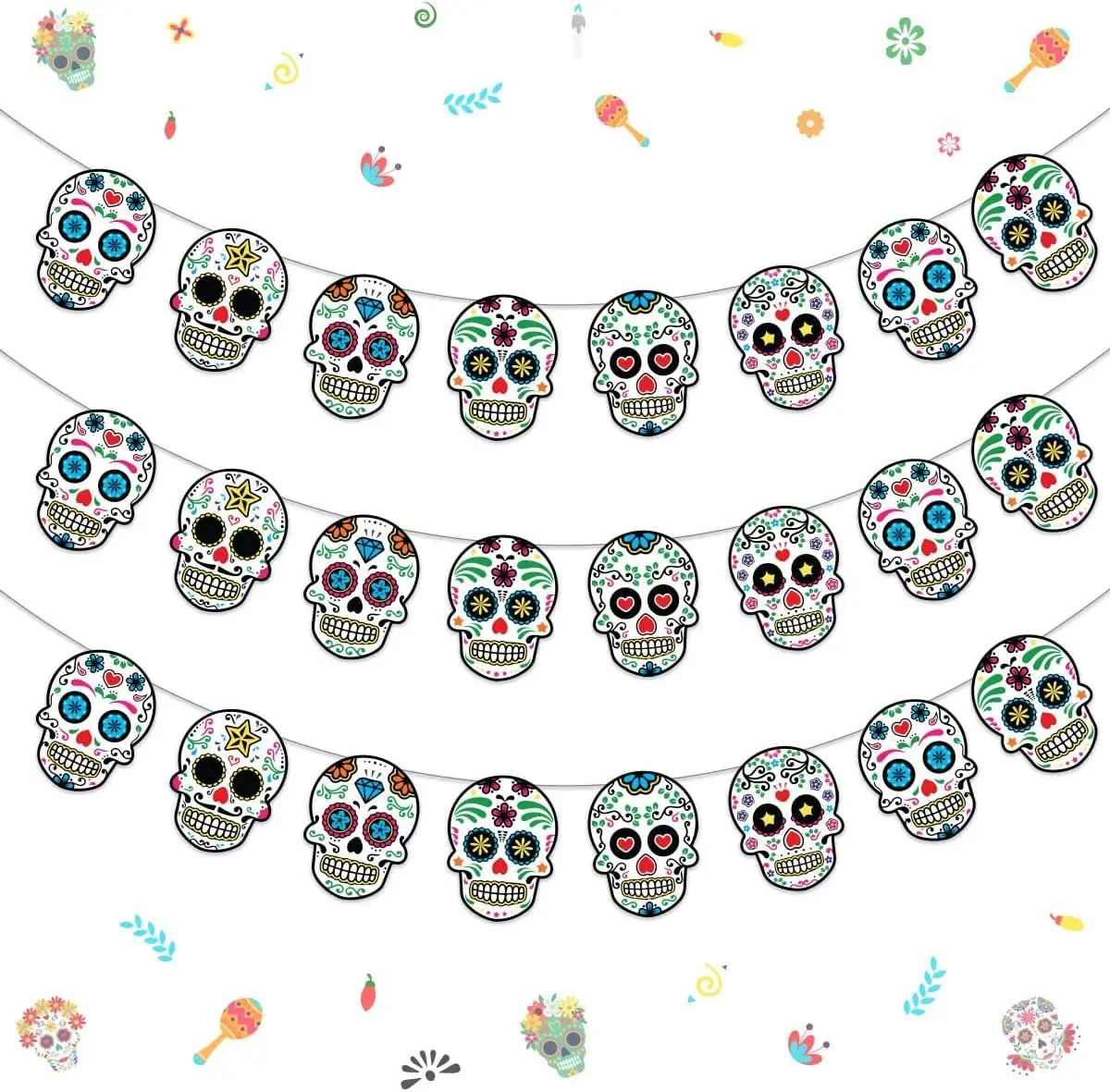 

Funmemoir 3pcs Day of The Dead Banner Garland Dia De Los Muertos Decorations Sugar Skull Banner Mexican Death Day Party Supplies