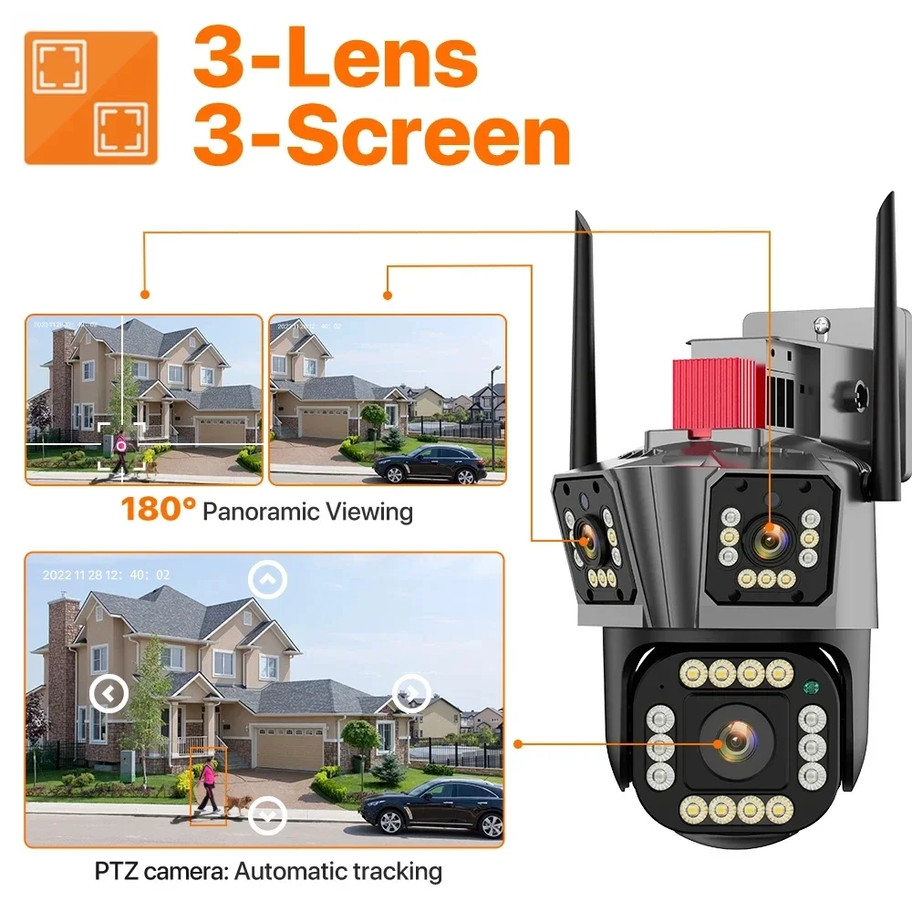 Cámara de vigilancia IPC360 HOME 5K 12MP WiFi PTZ, 3 lentes, seguimiento automático, Audio bidireccional, visión nocturna en Color, cámara de seguridad al aire libre