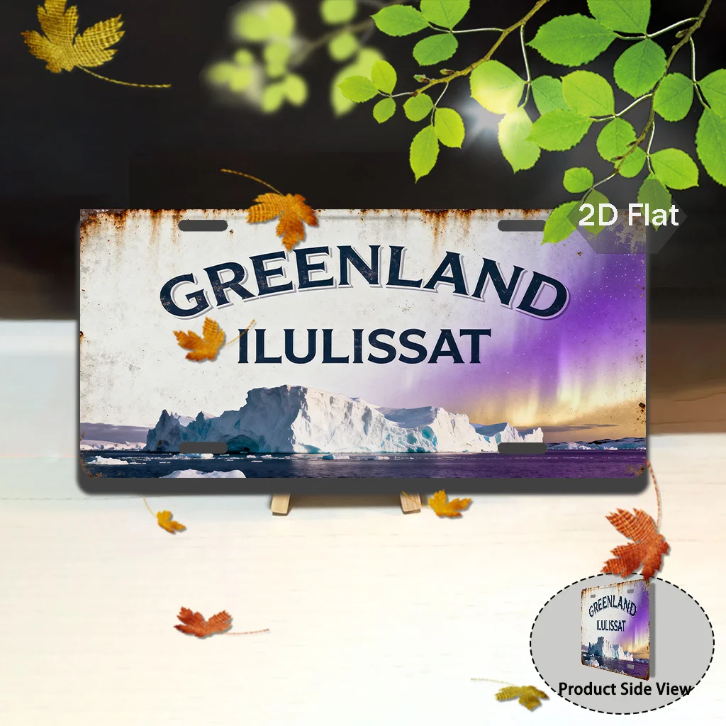 Panneau décoratif vintage du paysage arctique du Fjord de la Glace d'Ilulissat (Grèce-Greenland), décoration murale et de jardin robuste avec vue sur le glacier, souvenir de voyage d'Islande