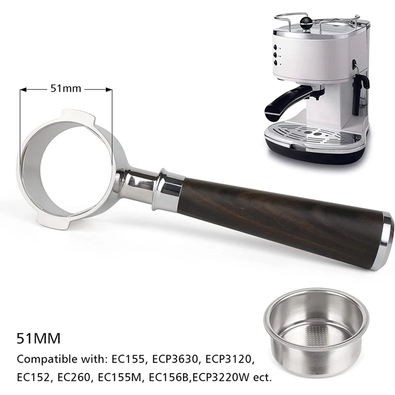 51Mm Portafilter para Delonghi ECP3420/EC155/BCO430/EC260, 51Mm Portafilter sem fundo 2 orelhas segurar peças de reposição