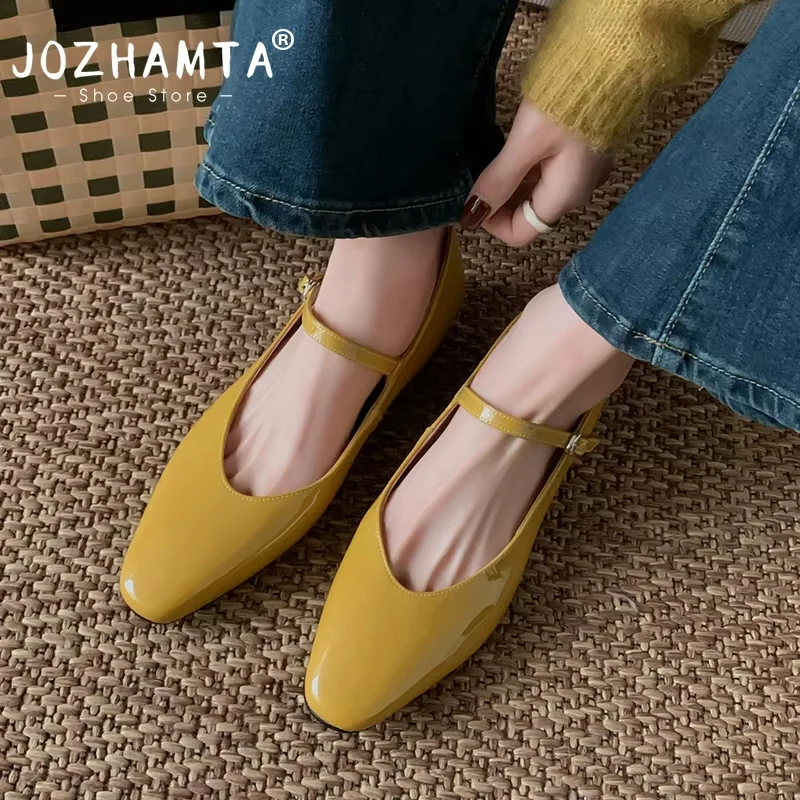 JOZHAMTA Size 34-43 Women Real Leather Ballets Flats Soft Shoes For Women Comfort Straps Low Heels Spring Shoes 2025 Casual