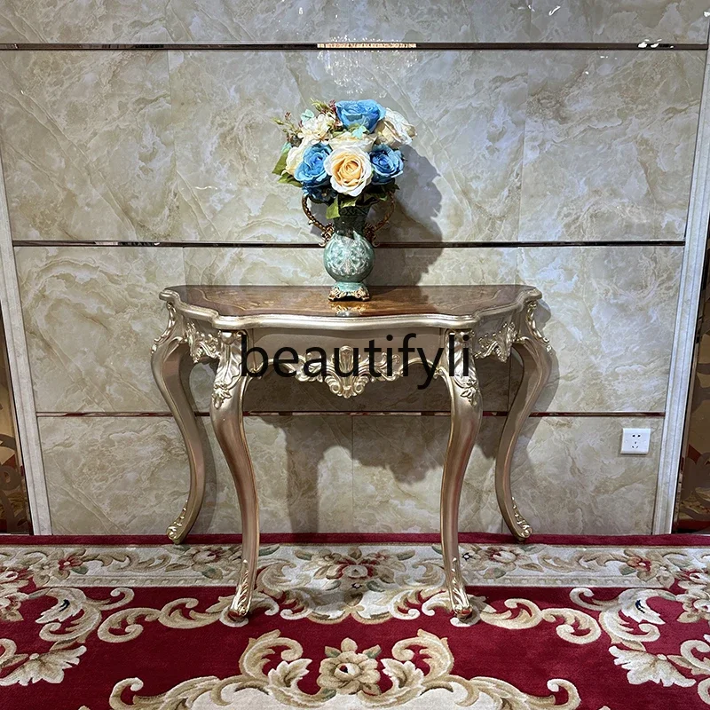 

French solid wood entrance table luxury carved decorative table neoclassical entrance table living room1184