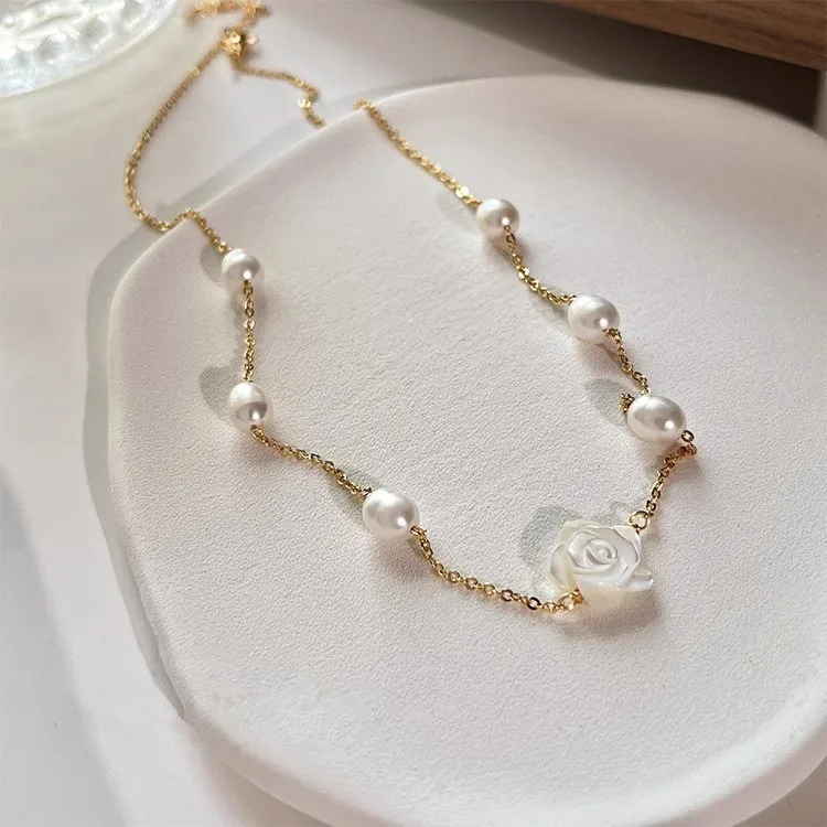 Neue Ankunft Süße Rose Blume Natürliche Süßwasser Perle 14K Gold Gefüllt Weibliche Kurze Kette Halskette Schmuck Hochzeit Geschenke Billig – Detail 5