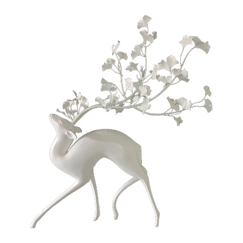 Deer sculpture metal ginkgo biloba deer ornament imitation copper coin auspicious deer sketch community garden animal creative