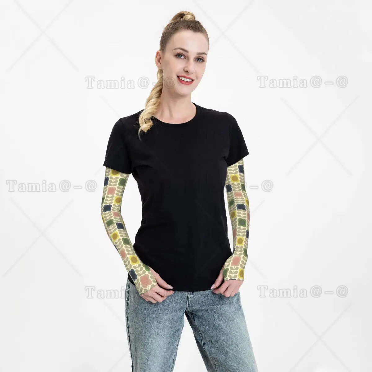 Personalizzato personalizzato Orla Kiely Summer Flower Stem Protezione solare UV Manicotti Sport atletici Modello scandinavo Tattoo Cover Up