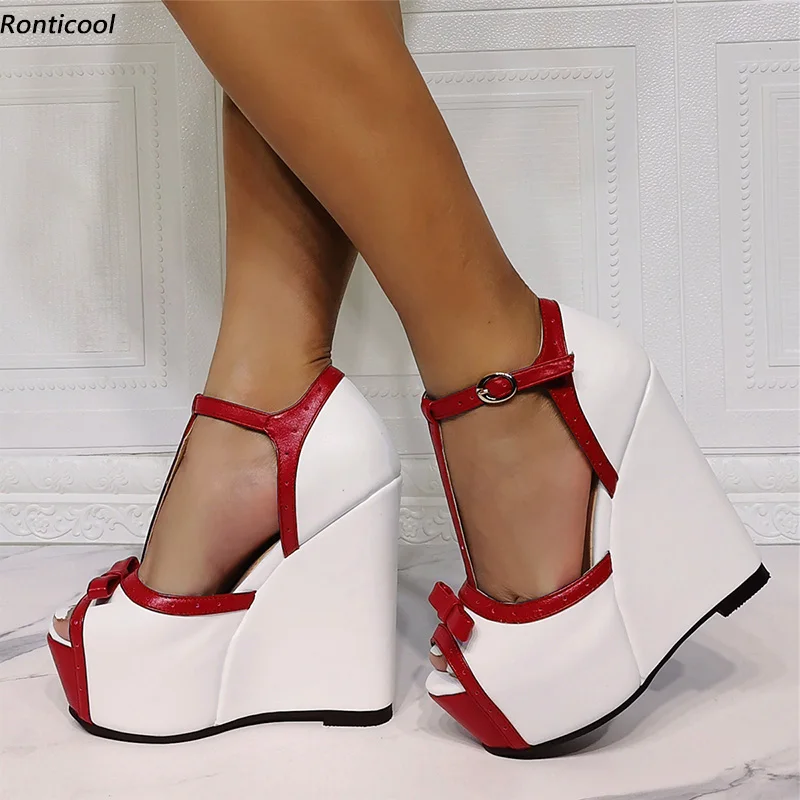 

Ronticool/Новые женские летние сандалии ручной работы с Т-образным ремешком, красивые модельные туфли на танкетке с узлом-бабочкой и открытым носком, размер США 5-20