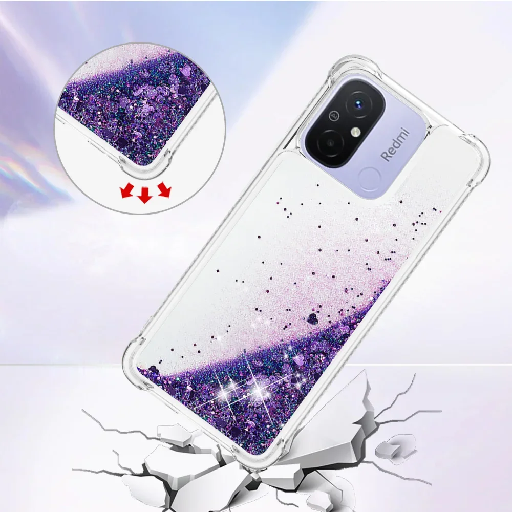 Glitter Case voor Xiaomi Redmi 12C 13C 10C Note 12 13 11 10 9 Pro 12S 10S Gevallen Helder helder Dynamisch Vloeibaar Drijfzand Telefoon Cover