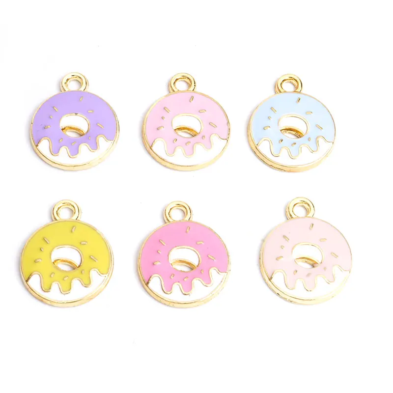 10Pcs Enamel Donut Pendant Charms Alloy Colorful Food Charm Keychain Bracelet DIY Crafts Making Necklace For Woman Jewelry Gift