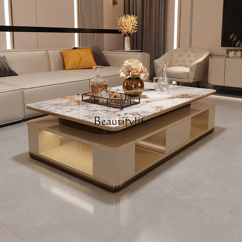 

living room 2025 new light luxury high-end light luxury living room creative extension large apartment microcrystalline stone