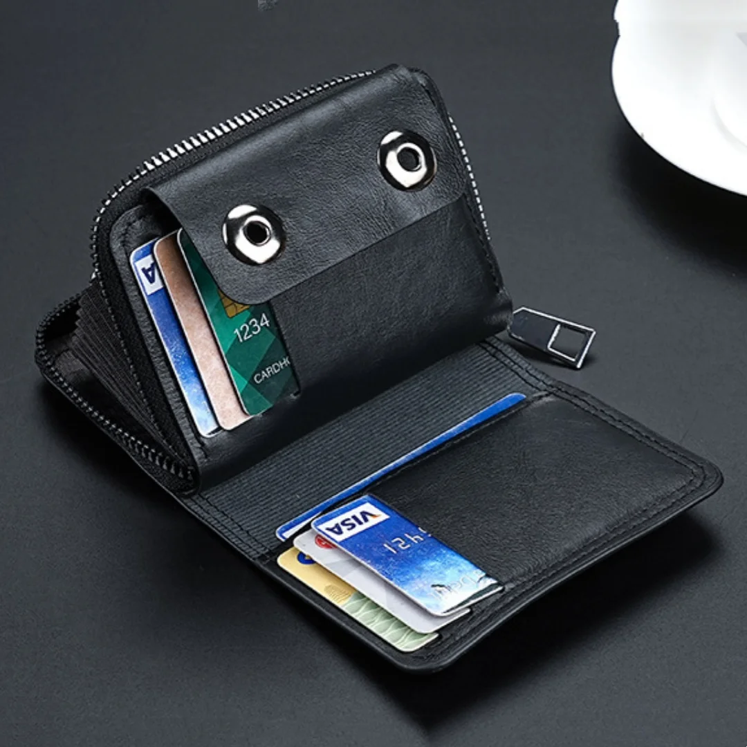 محفظة من جلد البولي يوريثان، محفظة قصيرة آمنة للعملات المعدنية، محفظة بإبزيم مزدوج، حامل بطاقات رجالي متعدد الوظائف للاستخدام غير الرسمي، إكسسوارات للرجال