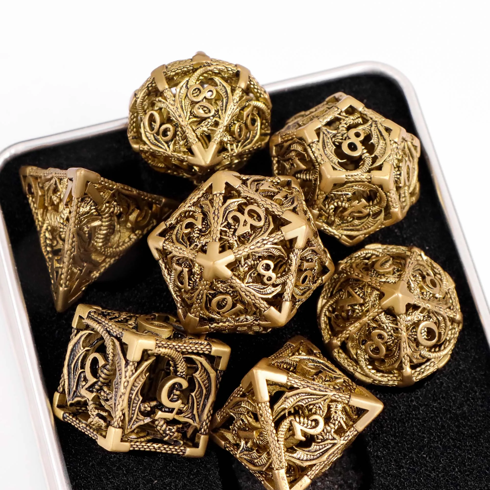 7pcs Hollow Metal Polyhedral Dice Set Lightweight Zinc Alloy for DND RPG Dungeons and Dragons Tabletop Games 4