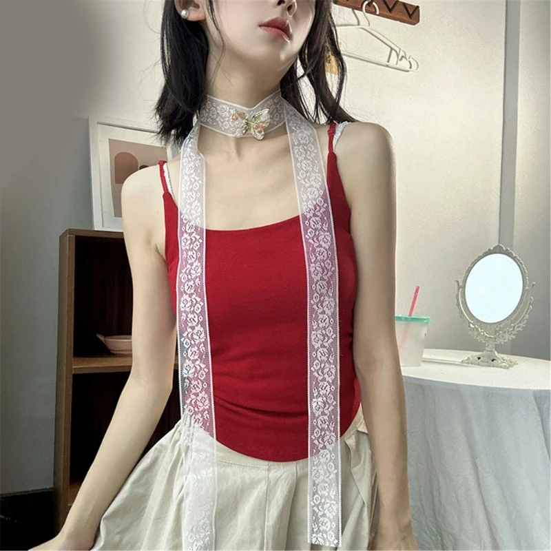 White Lace Scarf for Women Long Skinny Belt Necktie Neck Scarf Girls Scaf Long Neckerchief Skinny Scarf Necktie