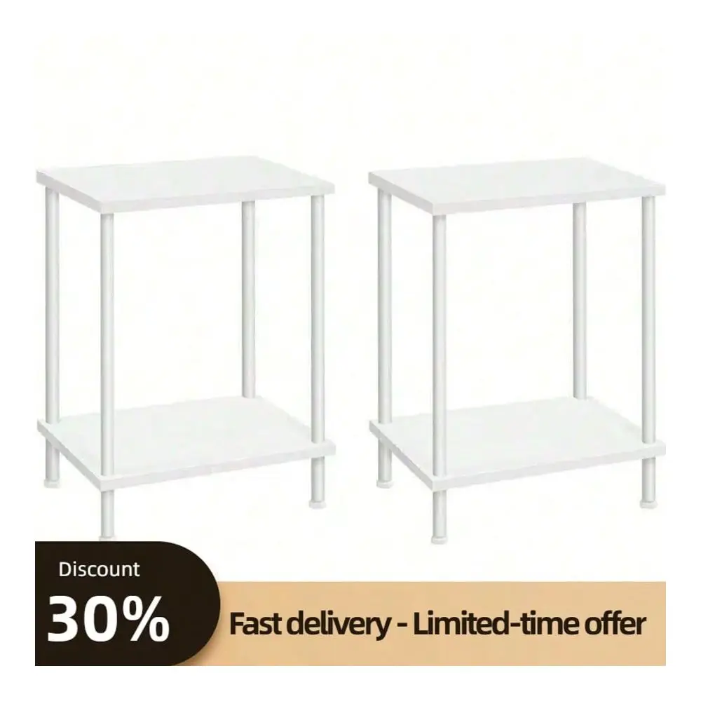 

Tables Set Of 2, Small Side Table, Nightstand With 2Layer Storage Shelves, Sofa Table For Small Spaces, Living Room, Bedroom, S