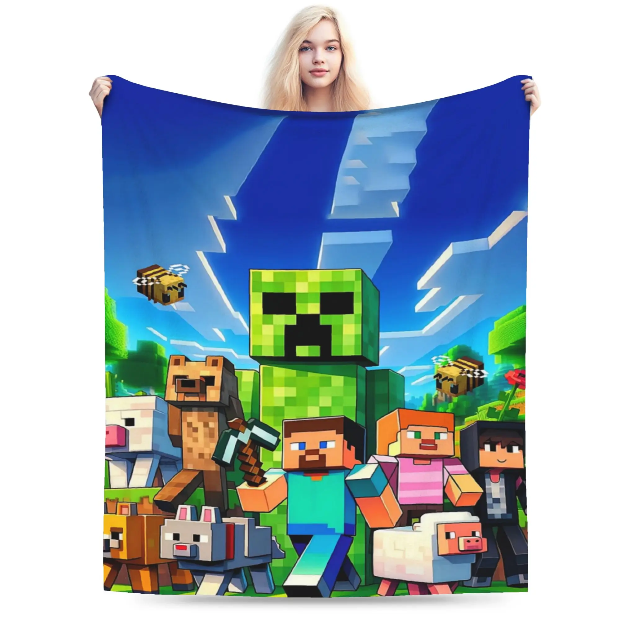 M-Minecrafts Creeper Squad Blankets Quality Soft Warm  Bedding Throws Autumn Picnic Living Room Aesthetic Bedspread