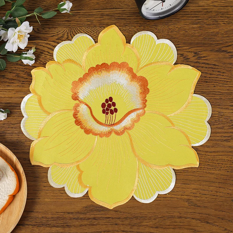 Hot Super Lily Flowers Embroidery Placemat Cup Mug Tea Pan Coaster Kitchen Dining Table Place Mat Lace Doily Wedding Drink Pad