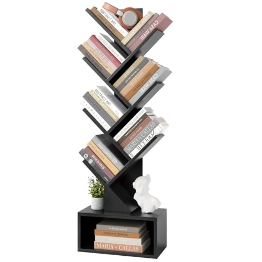 Tree Bookshelf Tall Bookcase with Drawer Freestanding Book Shelf Display Floor Standing Storage Shelf Book Organizer Shelves fo