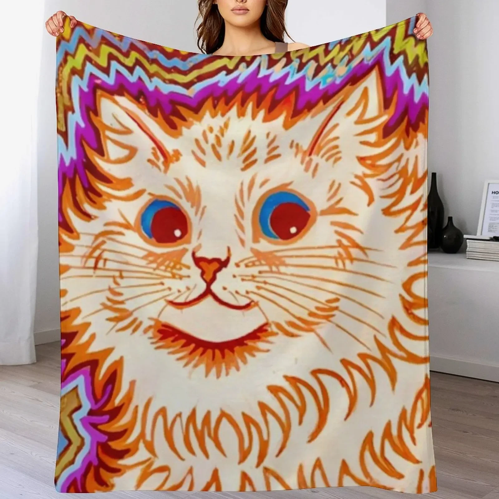 

Kaleidoscope Cats III by Louis Wain Throw Blanket Lightweight Warm Blanket for Travel Camping