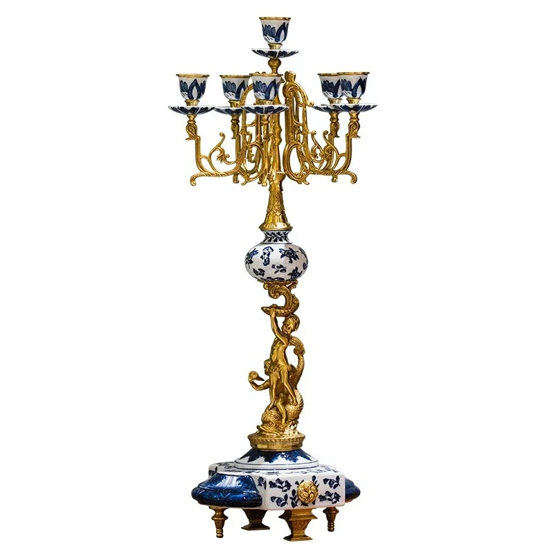 European luxury retro multi-head candlestick French classical romantic candlelight side cabinet ornament table decoration copper