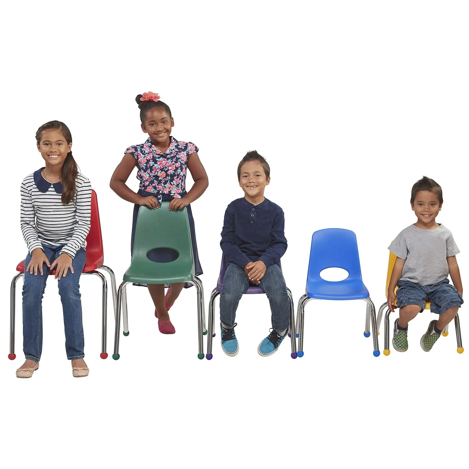 Direct Partners 10361-AS 12" School Stack Chair, Stacking Student Chairs with Chromed Steel Legs and Ball Glides - Assorted Colo