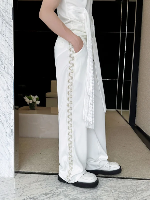 

Мужские повседневные брюки прямого кроя с декоративной вышивкой, универсальные, стильные, с высокой талией, длинные, летние, модные