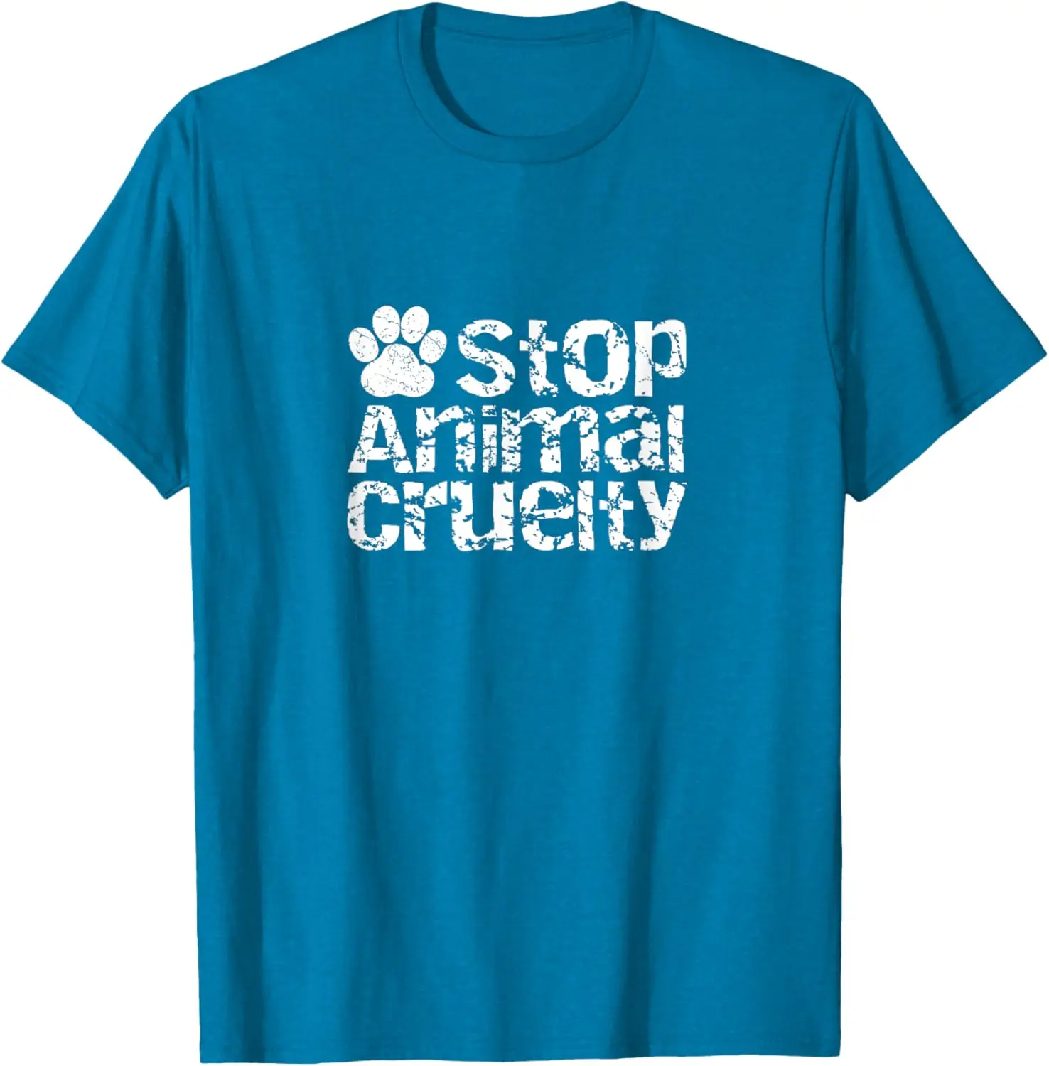 Stop Animal Cruelty Paw Print T-shirt graphique en détresse T-shirt à col rond en coton doux