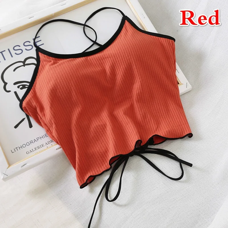 2026 Summer Slim Fit Open Back Sexy Chest Cushion Strap Women Crop Tops Sexy Solid Color Camisole Women Clothing