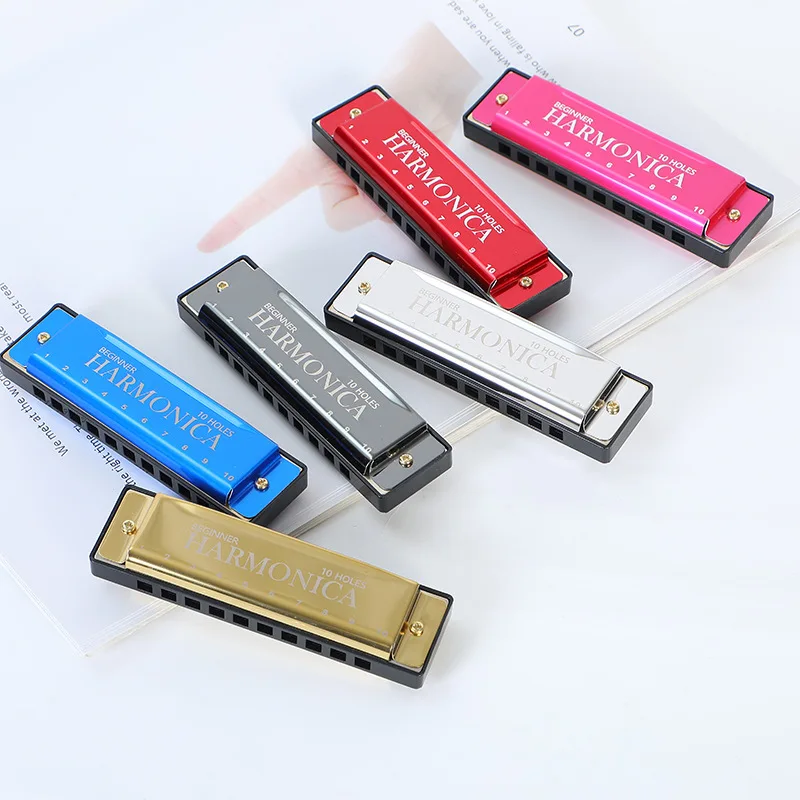 

Colorful 10-hole metal harmonica, for beginners, students, children, men and women to learn by themselves, musical instrument