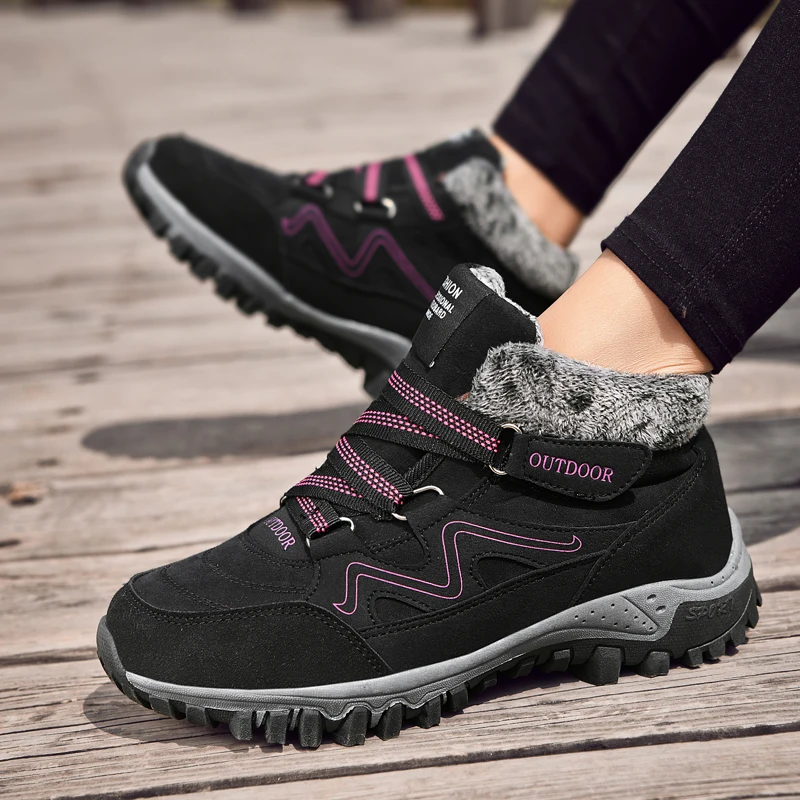 HIKEUP Women Hiking shoes Popular Warm Anti-cold Plus Cotton Sneaker Outdoor Sports Women Winter Boots Travel Couple Shoes