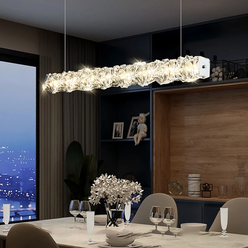 Lampadario di cristallo moderno in stile lusso LED Sala da pranzo Tavolo da cucina Soggiorno Camera da letto Lampada Lampade a sospensione atmosfera cromata