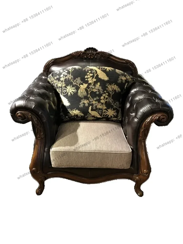 

~Leather sofa size apartment European-style living room combination modern simple light luxury dark brown furniture