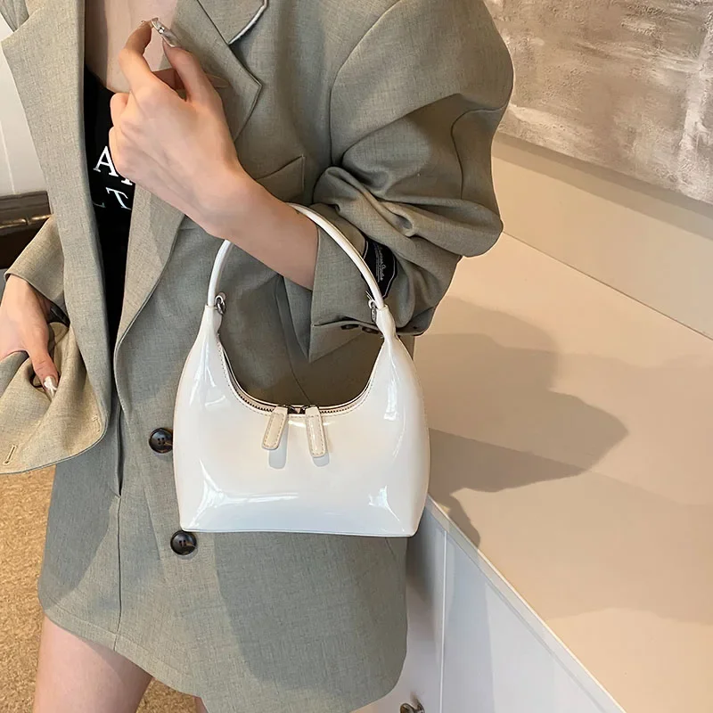 

Retro Simple Glossy Half Moon PU Shoulder Bags Fashion High Quality Sense of Luxury Handbags for Women 2024 Classic Style Hot