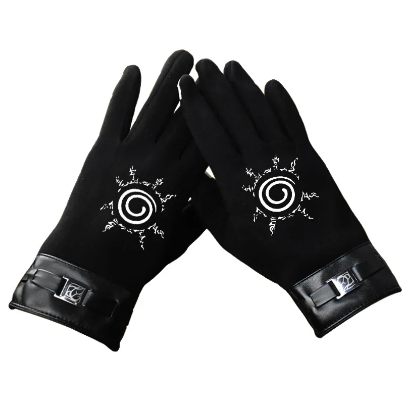 Anime Naruto Slayer Red Cloud Warm Gloves for Women Men Kids Winter Warm Fleece Full Wrap Cotton Touch Screen Gloves Toys Gifts