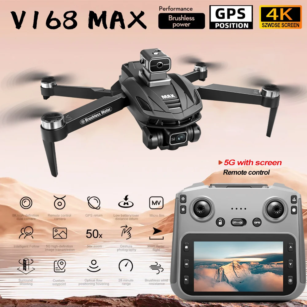 V168 MAX GPS الطائرة بدون طيار المهنية 4K HD كاميرا مزدوجة تجنب العوائق فرش 5G WIFI FPV مراقبة درون أجهزة الاستقبال عن بعد اللعب