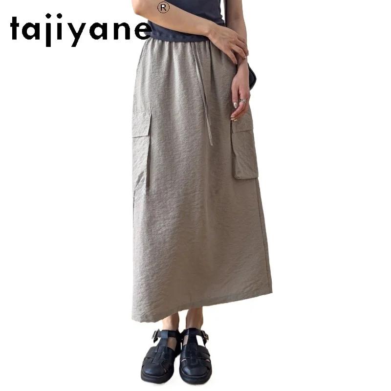 

TAJIYANE 78% Шелковые женские юбки из тутового шелкопряда, длинные юбки-карго из сухого шелка, повседневные модные летние юбки 2026, женская одежда, юбка женская
