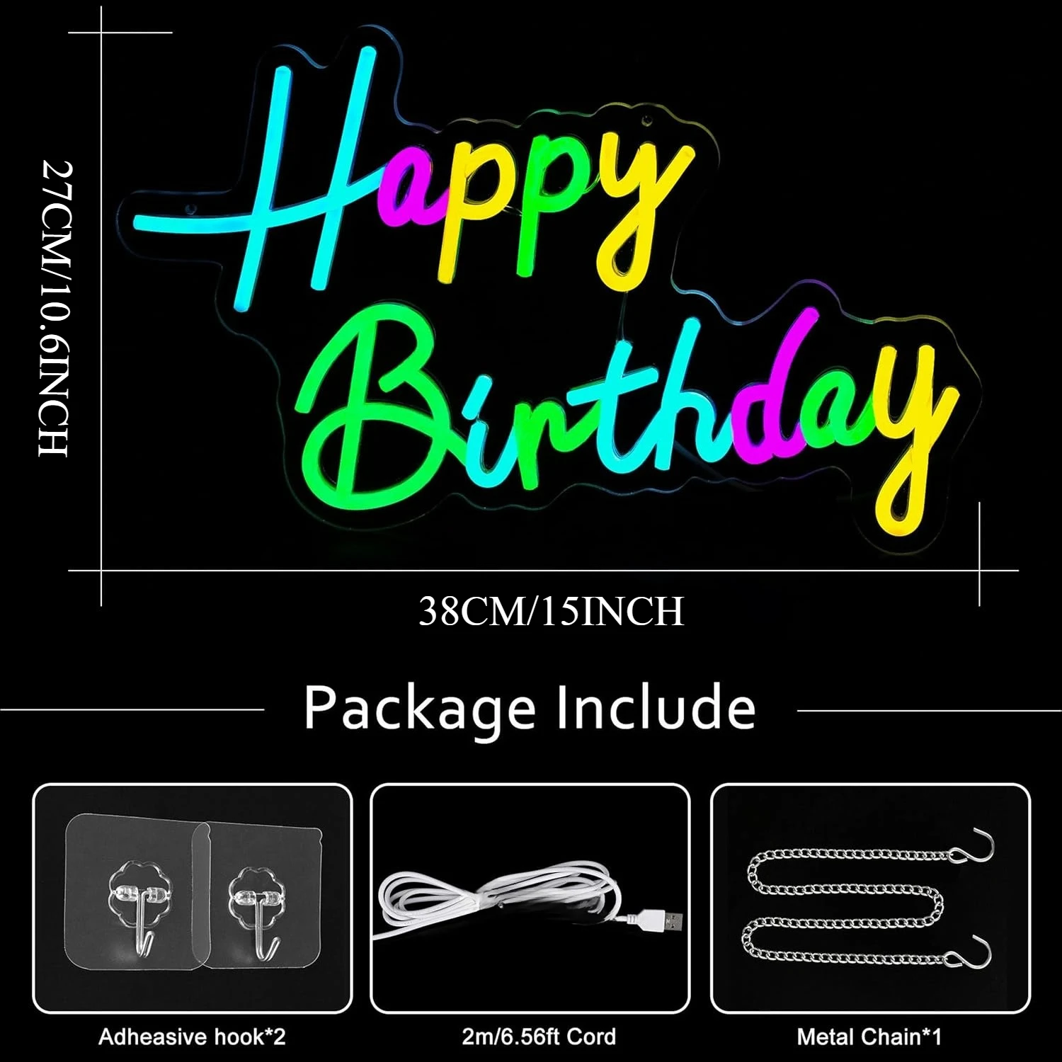 Happy Birthday Neon Sign for Backdrop Wall Decor USB PoweredLed Light up Sign Dimmable Neon Light for Birthday Party Decoration
